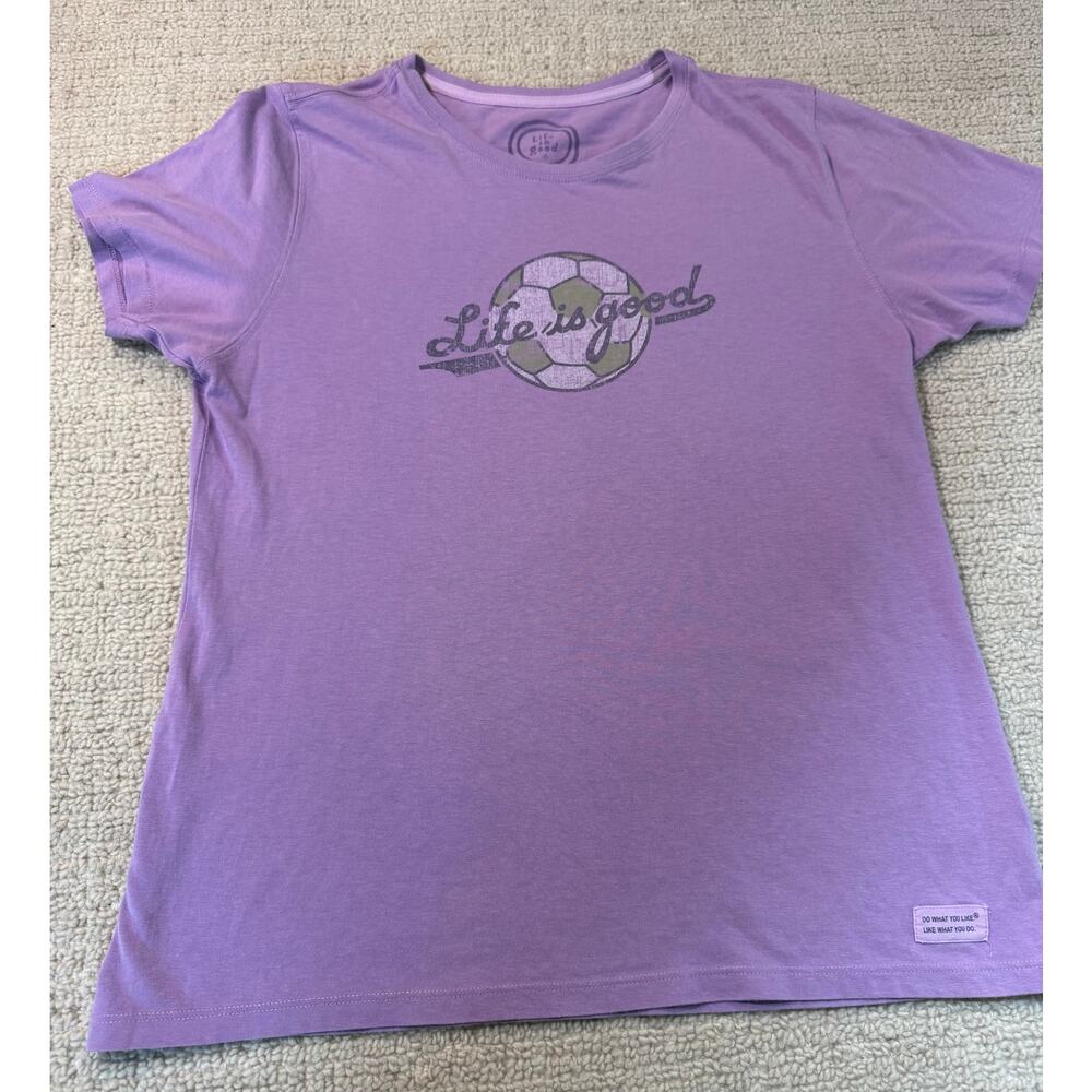 Life is Good 100% Cotton Women’s Tee Relaxed Fit Purple Soccer Do What You Like